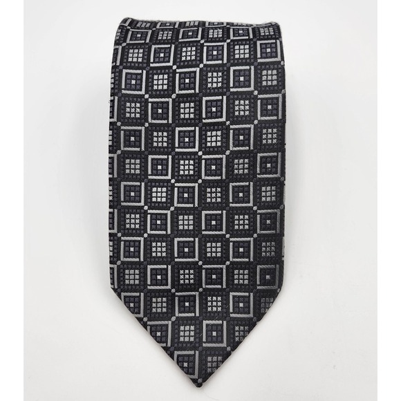 Stafford Pointed Neck Tie Men's‎ One Size Gray Printed 100% Silk Formal Classic - Picture 1 of 6